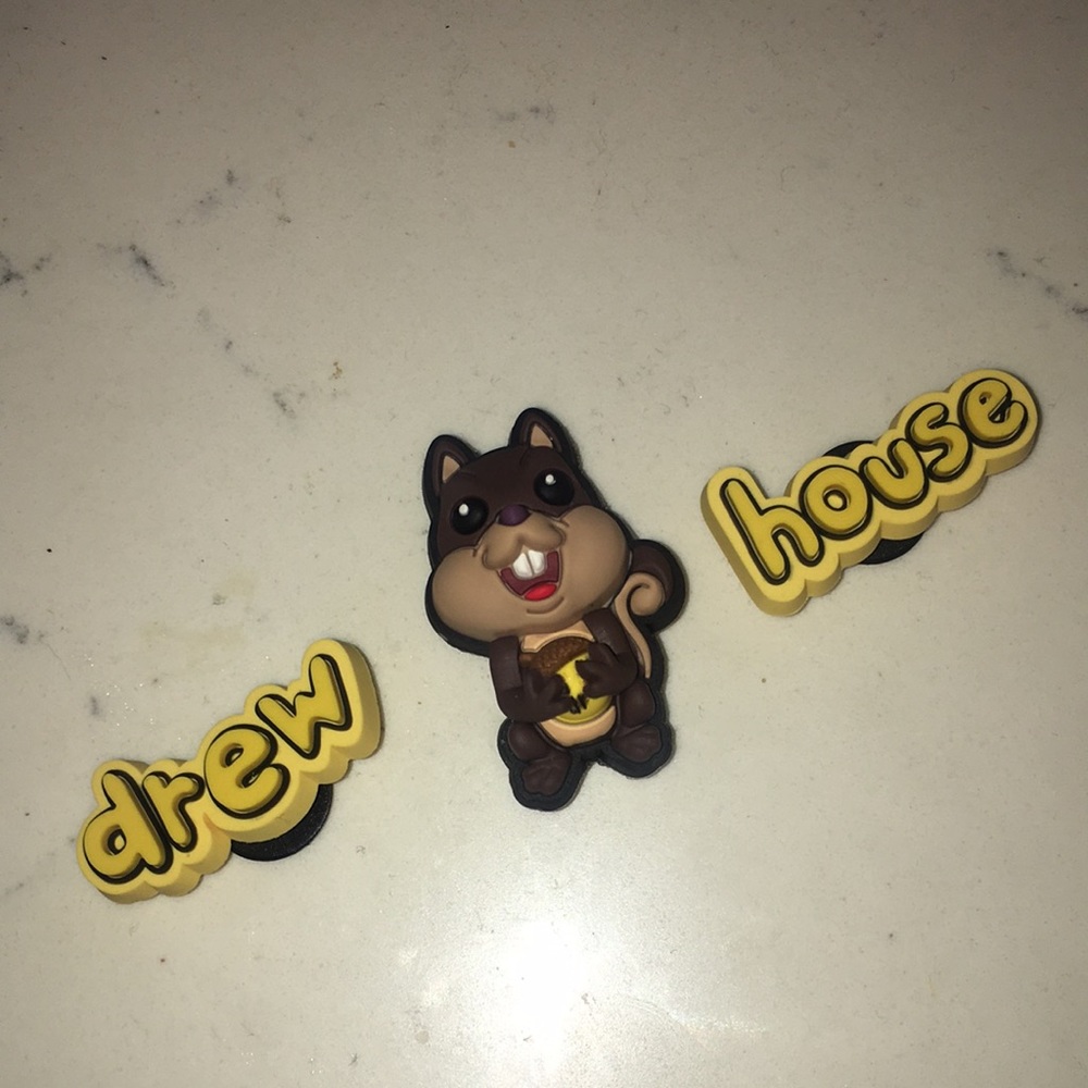 Justin Bieber croc charms drew house & squirrel